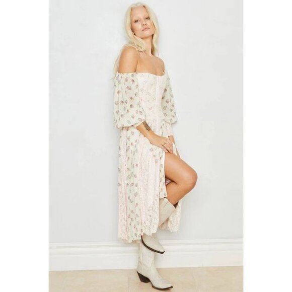 We Are HAH Maiden Memphis Corset Midi Dress in Almond Milk Cottagecore sz Large - Picture 14 of 14